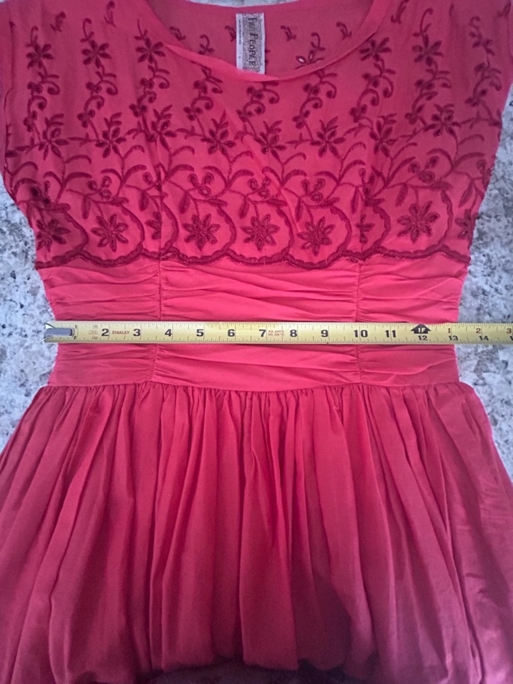 Free People Rose Garden Floral Eyelet Embroidered Red Poppy Dress Size 2 Boho - Picture 14 of 14